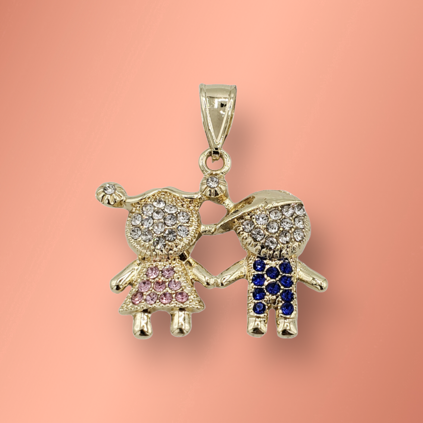 Girl Pink and Boy Blue Pendant Laminated Gold