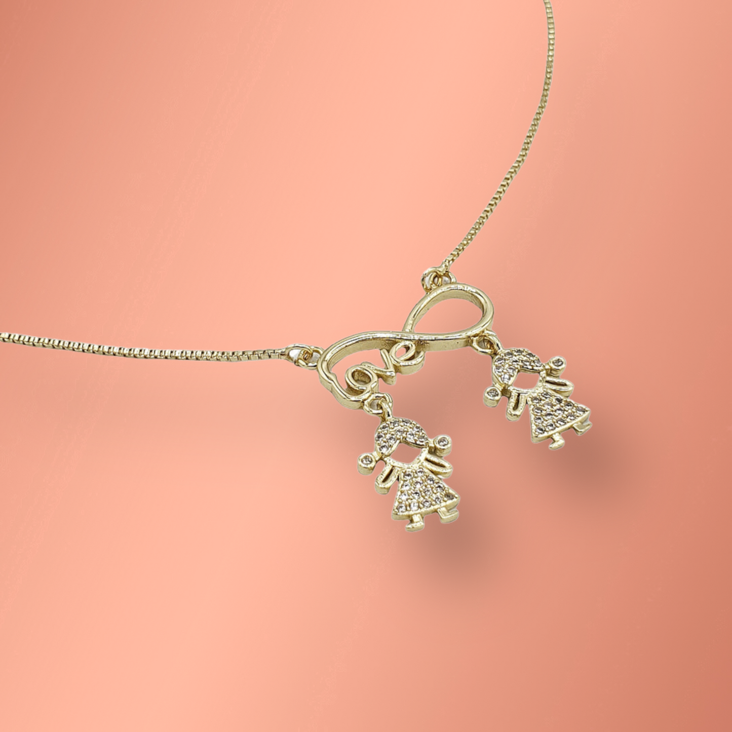 Infinite Love Girl and Girl Necklace Laminated Gold