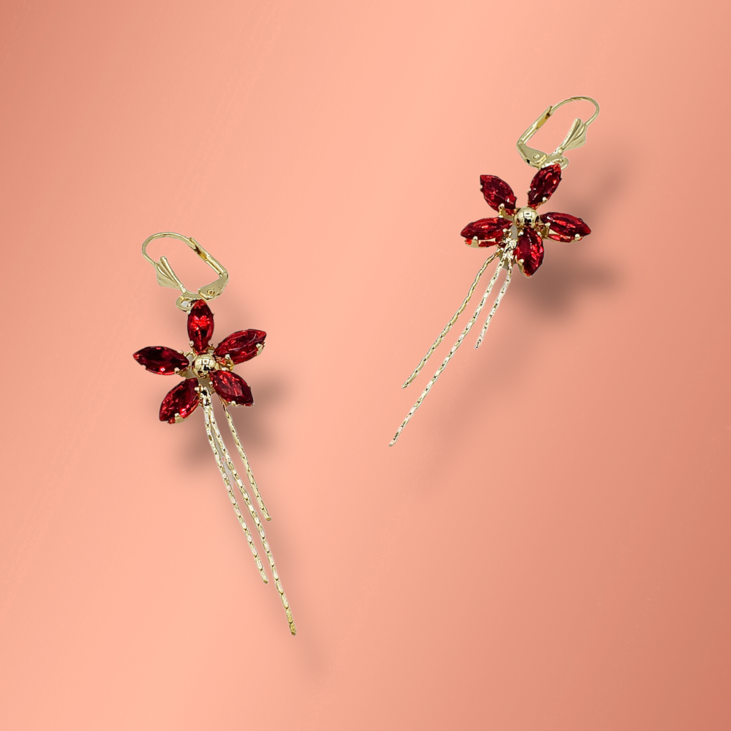 Red Flower Earrings Laminated Gold