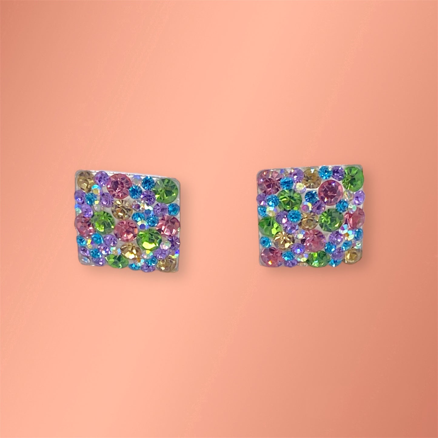 Squared Multicolor Silver 925 Earrings