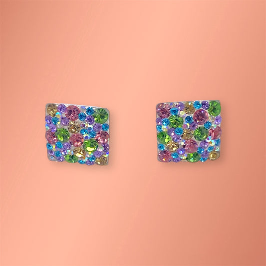 Squared Multicolor Silver 925 Earrings