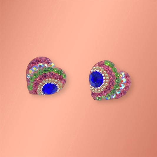 Multicolor Heart Silver 925 Earrings