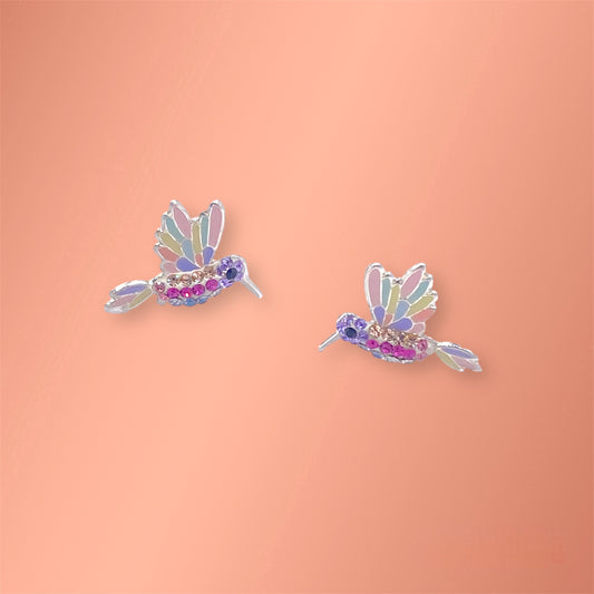 Pink Belly Hummingbird Silver 925 Earrings