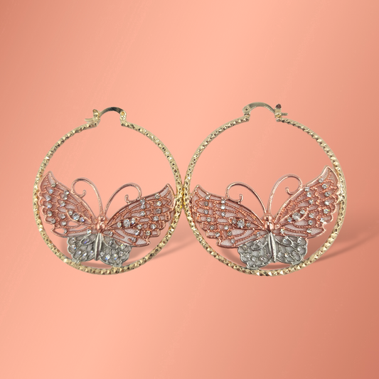 Butterfly Hoop Earrings Laminated Gold