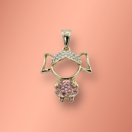 Pink Stone Girl Pendant Laminated Gold