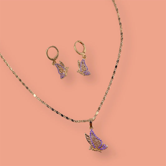 Purple Stoned Butterfly Laminated Gold Set