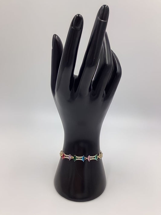 Multi-color Crystal Laminated Gold Bracelet