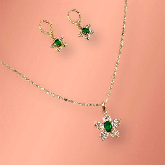 Green Stone Flower Laminated Gold Set