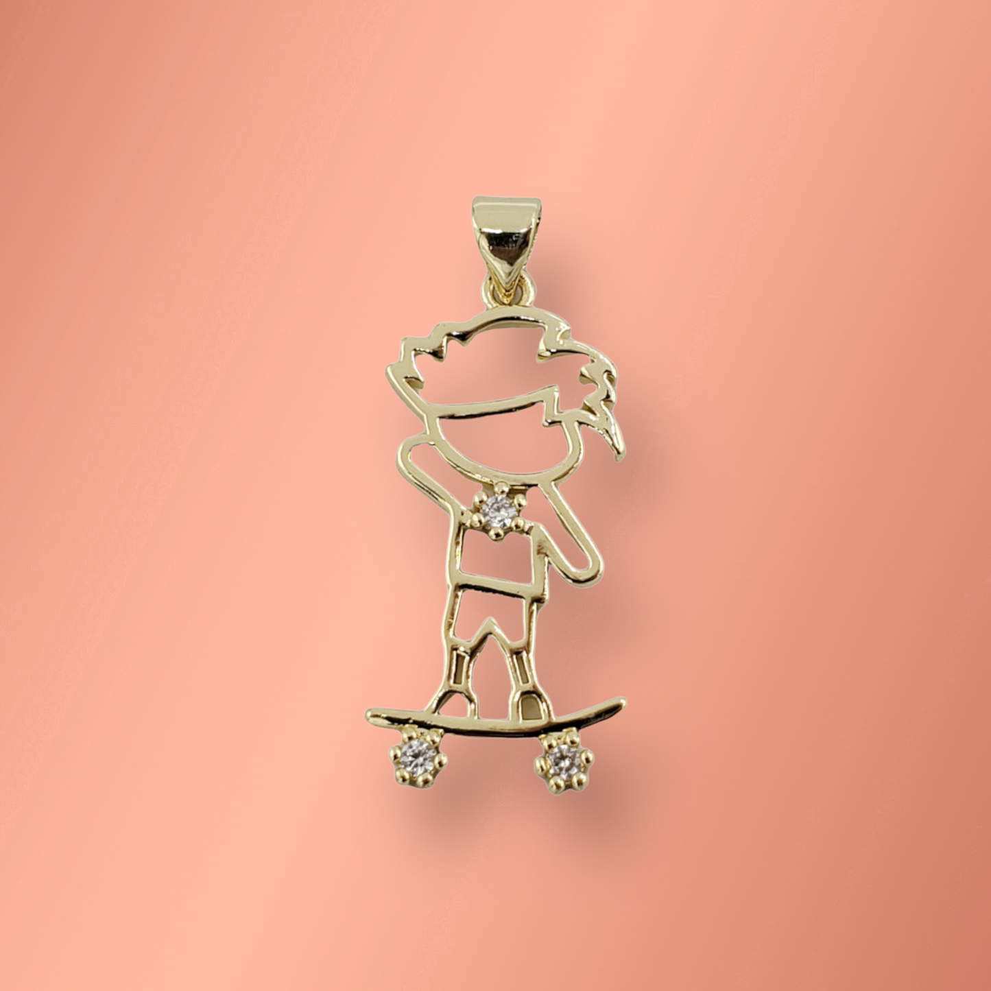 Boy on Skateboard Pendant Laminated Gold