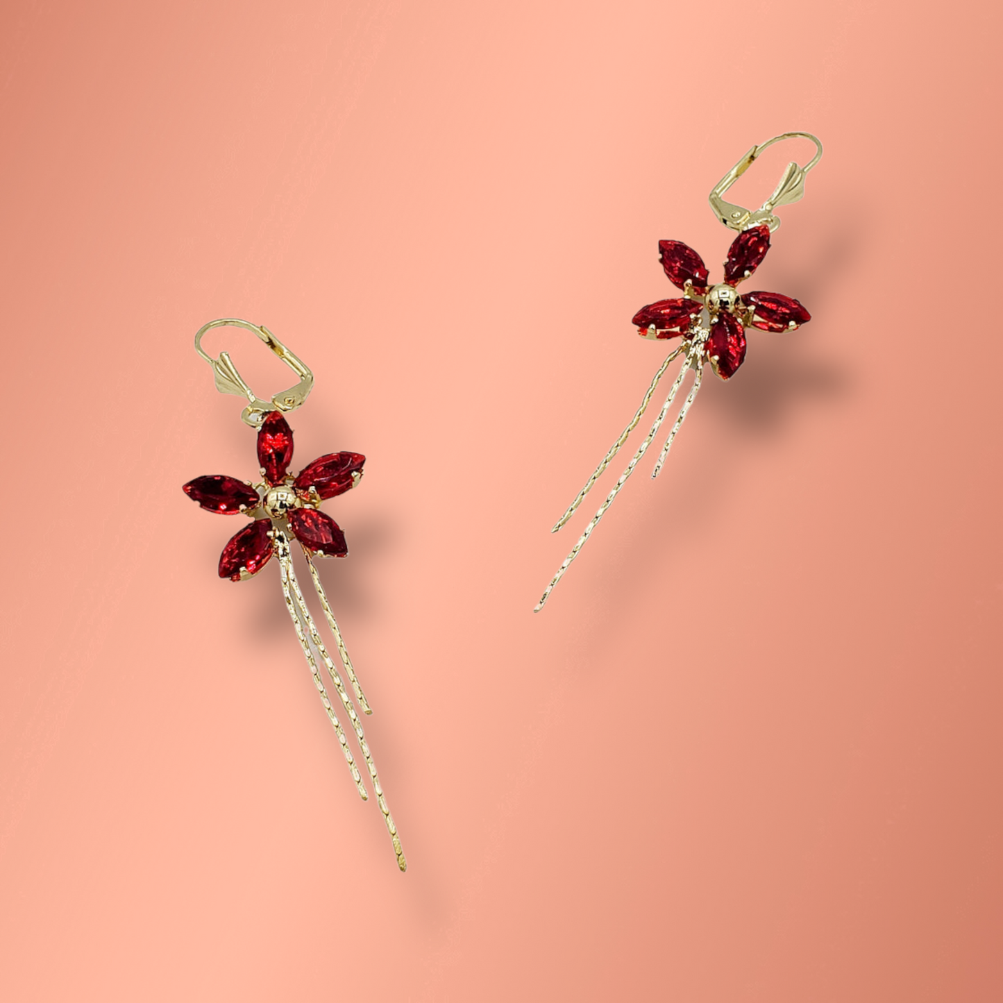 Red Flower  Earrings Laminated Gold