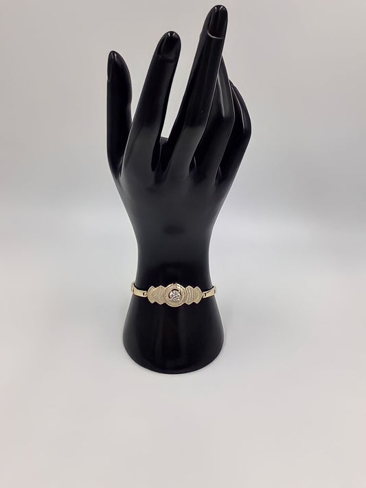Laminated Gold Bracelet with White Stone